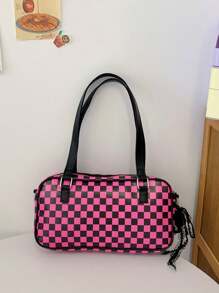 Summer New Anime Style Cute Plaid Transparent Window Baguette Bag, Student/Commute One Shoulder Messenger Bag