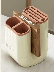 1-teiliges platzsparendes Küchenset: Abtropfbarer Utensilienständer mit Messerblock und Schneidebrett, Weiß, Aprikose