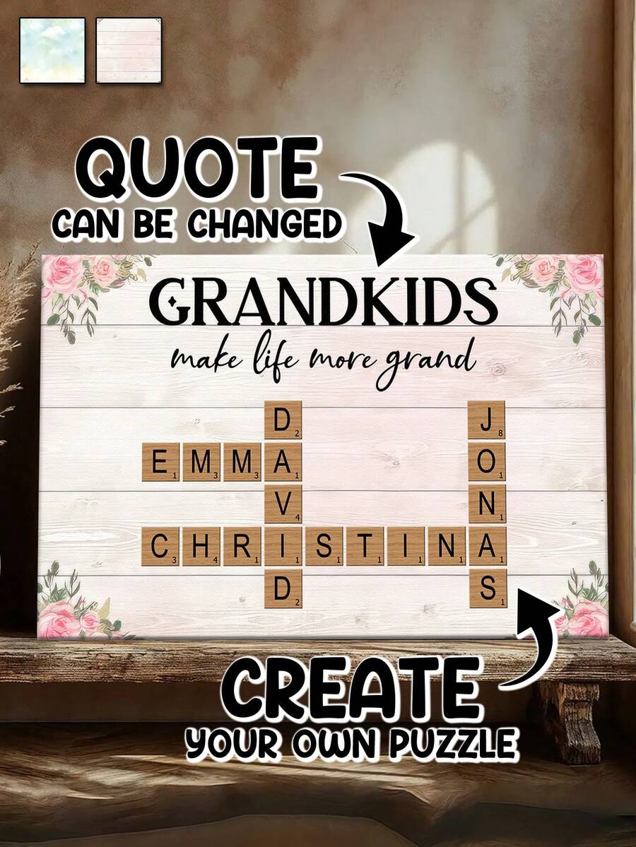 Personalized Grandkids Crossword Canvas Art, Custom Family Name Wall Decor, Gift For Grandma, Unique Grandkids Gift, Canvas Wall Art Decor - As Shown - View 1