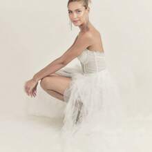 1 Peça Saia Midi Plissada de Tule de Várias Camadas, Estilo Europeu e Americano para Mulheres, Saia de Tule com Pompom Rastejante para Desfile de Moda, Adequado para Noiva, Acessório de Vestido de Casamento