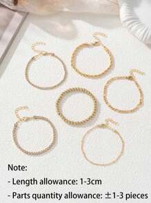 6 pièces Ensemble de bracelets multicouches avec strass étincelants et perles pour femmes, bijoux de mode convenant pour le quotidien, les fêtes, les déplacements, faits à la main avec une tolérance de 1-3 cm