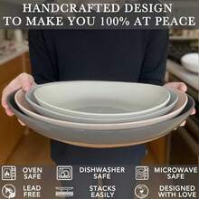 Mora Ceramic Large Serving Bowls- Set Of 2 Oval Platters For Entertaining. Modern Kitchen Dishes For Dinner, Fruit, Salad, Turkey, Etc. Oven, Dishwasher Safe, 110/80 Oz, 16" / 14.6" - Neutrals,7684552 - 銅色 - 查看 2