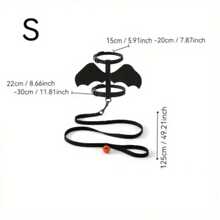 猫狗万圣节蝙蝠翼宠物背带套装（含配套牵引绳）- 可调节涤纶服装 - 黑色 - 查看 4