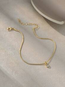 1pc Fashionable & Elegant Micro-Inlaid Cubic Zirconia Heart Shaped Pendant Ankle Chain, Suitable For Women Summer Vacation Accessories