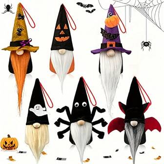 Halloween Gnome Decorations Set Of 6, Hanging Gnome Decorations, Handmade Tomte Swedish Gnome Nisse Scandinavian Gnome Decorations Tree Hanging Halloween Party Home Decor
