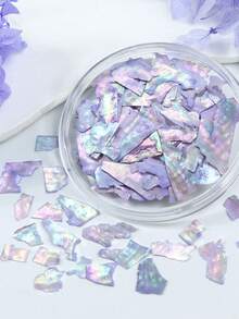 1盒美人鱼极光贝壳薄片环氧树脂填料，不对称闪光薄片贝壳填料，适用于DIY工艺品、珠宝铸造材料 - 淡紫色 - 查看 2
