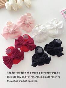 4 Pairs Baby Girls Cotton Bow Decor Non-Slip Boat Socks, Suitable For Toddlers Learning To Walk Indoors On Floors, All Season - Multicolor - View 4