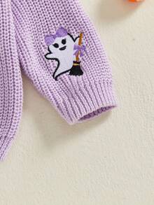 Suéter de manga larga para bebé, de Halloween, informal, con letras y bordado de fantasmas, jersey de punto para niño pequeño, ropa cálida - Morado - Ver 6