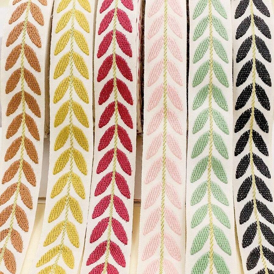 1 Yard ruy băng viền ren polyester Boho-Chic, rộng 2,5cm, băng dính họa tiết lá dùng để may quần áo và phụ kiện tự làm - Nhiều màu - Xem 1
