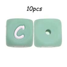 10件/26件，12毫米，绿色字母硅胶珠（A-Z）可用于DIY节日氛围|钥匙扣|背包挂件等，也可用作创意手链等