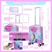 5pcs Cute Student Luggage Backpack Set With Wheels, Children Girls Travel Bag, Cartoon Luggage Suitcase Backpack (Neck Pillow & Handle Randomly Shipped) - Pink LXX1001 - View 2
