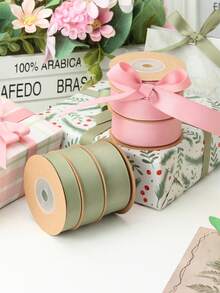 2 Rolls High Density Polyester Grosgrain Ribbon, Beige And Matcha Green Color, For Valentine's Day Flower Gift Packing, Cake Decoration Bow, Handmade DIY Craft Ribbon - Pink + Matcha - View 3