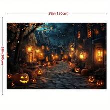 1 个发光南瓜灯，万圣节横幅 - 恶灵街景，配有南瓜灯和温暖的灯光，非常适合摄影、直播和秋冬装饰万圣节装饰 | 恶灵街景 | 涤纶 - 彩色 - 查看 3