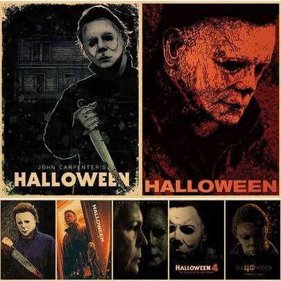 1 pièce/3 pièces Affiches artistiques murales avec cadre en option, décoration murale. Décoration de salle Pop Halloween Michael Miles Classique Affiche de film d'horreur rétro. Peinture murale, décoration de salle de séjour, décoration de la maison