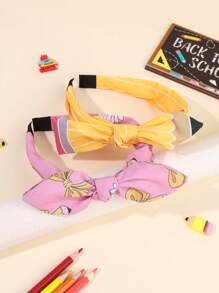 2pcs Back To School Headband For Students Pencil Bow Hairband Pencil Flower Stripes Pattern Bow Head Band Pencil Printed Bunny Ears Hair Band Cute Pink Yellow Pencil Headwear For First Day Of School Terms Begins Gifts Bow Headband Teens Hair Accessories
