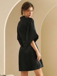 Camisón de seda para mujer, bata de novia para vestir, bata ligera tipo cárdigan, bata de mañana para novia, bata para amiga, adecuada para uso en casa y hotel. - Negro - Ver 2