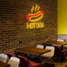 Hot Dog Neon Sign, Adjustable Brightness LED Light, Wall Hanging, USB Powered, Switch Control, Ideal For Bedroom, Home, Restaurant, Fast Food, Hot Dog Shop Decor, Unique Gift.