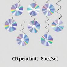 8pcs 90s Party Decorations, CD & Confetti Cutouts, Paper Streamers, For Music Themed Birthday, Retro 1990s & 2000s Celebrations - Multicolor - View 13
