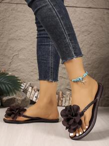 Women's Woven Strap Flower Decor Flip Flop Sandals, Fashionable Resort Style, Suitable For Outdoor, Beach And Vacation