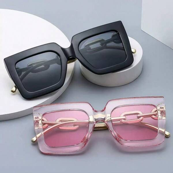 2 Pairs Oversized Fashion Fashion Glasses, UV Protection Outdoor Riding Eyewear