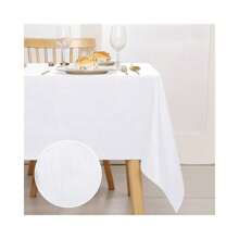 JIUZHEN Faux Linen Rectangle Tablecloth - Wrinkle And Stain Resistant Washable Table Cloth For Kitchen Dining Room Holiday Table Cover For Party Dinner Outdoor Picnic, Beige, 54 X 80 Inch