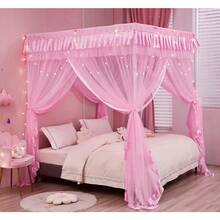 Local Delivery Canopy Bed Curtains Queen Size, Royal Luxurious Cozy Bed Drapes For Girls Room Decor (Ivory, Queen) - 粉色 - 查看 11