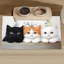 1 件 3 件装猫印花宠物食品垫，高吸水速干宠物喂食垫，易清洁宠物碗垫，带防滑橡胶背衬，适合所有季节的宠物，狗笼垫，猫笼垫