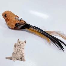 猫玩具鸟替换头，猫玩具，猫玩具棒替换鸟，人造羽毛材料，猫玩具替换鸟，带铃铛的猫棒鸟替换逗猫棒头，坚固的室内娱乐猫玩具 - 彩色 - 查看 3