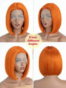 QVR QUEEN VIRGIN REMY Tóc giả bobo ren phía trước kiểu T-part 100% tóc thật, có tóc con, tóc Remy nguyên chất, tóc giả ren rẽ ngôi giữa, đường chân tóc tự nhiên, tóc giả màu cam không cần keo dán, dành cho nữ. - trái cam - Xem 3
