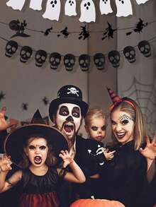 3pcs/Set Halloween Banner,Halloween Decor,Hanging Ghost Banner Witch Banner Skeleton BannerWhite Glitter Halloween Party Ghost Banner For Haunted Houses Doorways Indoor Outdoor Home Decor Haunted Mansion Halloween Ghost Decorations - Multicolor - View 4