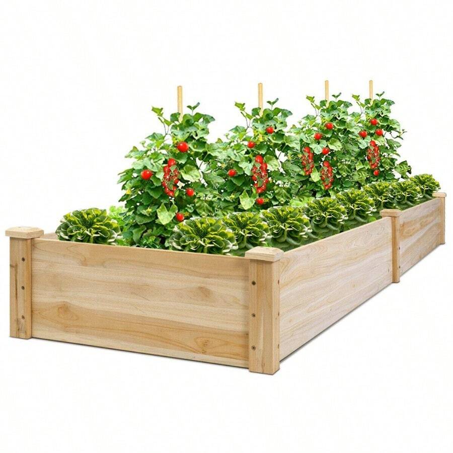 Wooden Vegetable Raised Garden Bed Backyard Patio Grow Flowers Planter - như hình ảnh - Xem 1
