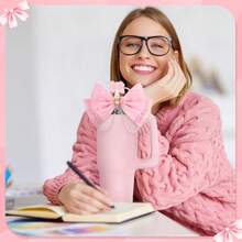 QY Coquette Bow Straw Topper With Covers Pink Stanley Cup Decor Accessories Straw Cover Cap For 910mm Silicone Boot Compatible With Stanley Cup 30 40oz DIY Gifts Idea Decor 2216 - Pink - View 7