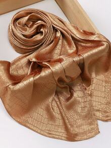 1pc Women Solid Crinkled Satin Hijab Scarf With Crocodile Texture, Non-Shedding Rectangle Women Scarves For Dress - Multicolor - View 12