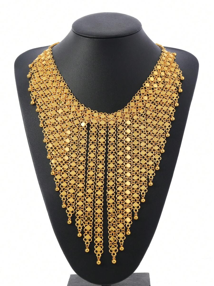 Trending European & American Cross-Border Fashion Floral Tassel Necklace, Suitable For Weddings And Holidays - Gold - View 1