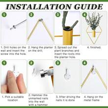 2 Pieces Wall Decor Hanging Planters With Artificial Plants Metal Hanging Vase Indoor Plants Holder Geometric Wall Art For Home Bedroom Living Room Office(Eucalyptus,Medium) Halloween Christmas New Year - 薑色 - 查看 10