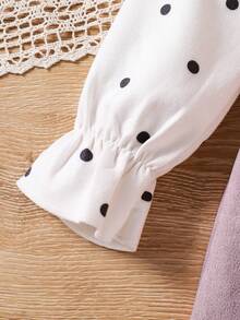 Girls' Cute Polka Dot Patchwork Rabbit Ear Bow Ruffle Collar Long Sleeve Dress, Autumn/Winter New Arrival