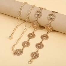 قطعة واحدة سلسلة معدنية مجوفة على شكل قرص للخصر بطراز بوهيمي للنساء، مناسبة لتزيين الفساتين والجينز والبلوزات في فصل الخريف وعيد الهالوين