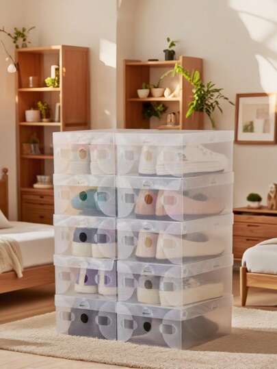 1/6/12pcs Shoe Boxes Transparent Design With Flip-Top Lid, Foldable Travel Shoe Storage Solution, Easy To Clean, Ideal For High Heels, Sandals, And Shoes, Shoe Storage Organizer