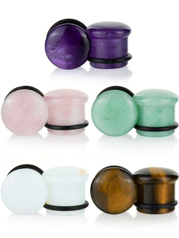 1 Pc Fashionable Bohemian Style Lucky Stone Crystal Body Jewelry Mushroom Shape Ear Gauge Ear Plug, Natural Amethyst Material, Jewelry Suitable For Daily Wear, Great As A Gift