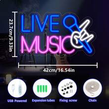 [Live Music]10 Level Dimmable LED Neon Sign,Wall/Desktop Decor,Shop Logo Business Sign,For Indoor/Outdoor Use,For Home,Store Bar,Club,Man Cave,Gathering,Party,Holiday,Birthday,Perfect Gift For Girls,Kids,Friends,Family,5V2A USB Powered. - FY-TM-250226 - 查看 2