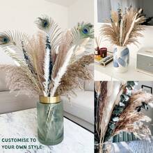 100 PCS Of Boho Pampas Grass Decor, Naturally Dried Pampas, Bunny Tails Dried Flowers, And Dried Eucalyptus Artificial Flowers. Perfect For Weddings, Boho Party Decorations, And Table Decor. - Multicolor - View 10