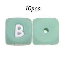 10件/26件，12毫米，绿色字母硅胶珠（A-Z）可用于DIY节日氛围|钥匙扣|背包挂件等，也可用作创意手链等