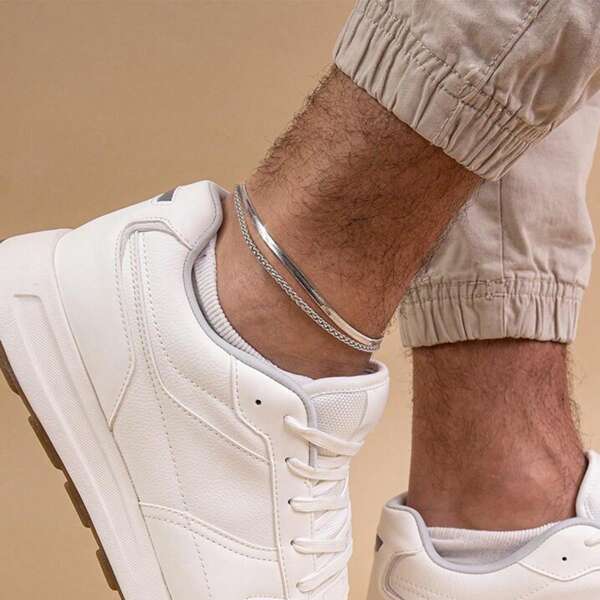 1pc Ins Fashion Stainless Steel Minimalist Double Layered Snake Bone Dragon Bone Chain Anklet