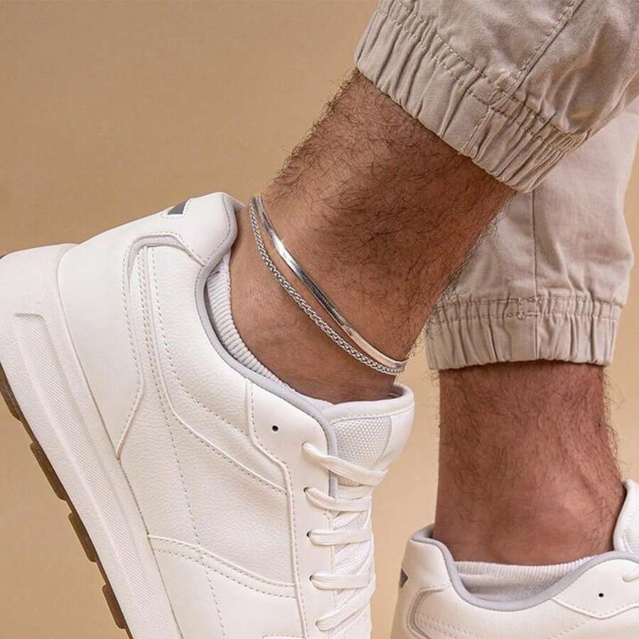 1pc Minimalist Stainless Steel Double Layer Snake Bone Chain Anklet