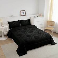 Feelyou 2/3Pcs Adults Gothic Comforter Set, Vintage Rose Floral Comforter, Ombre Black Damask Bedding Set, Luxury Flower Duvet Set, Decorations Quilt Set, With 1/2 Pillowcases, Room Decor, All Season Soft Warm, Festival Birthday Gifts Decoration Ornaments - 黑色 - 查看 2
