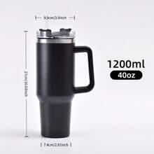 1pc 40-Oz 304 Stainless Steel Double-Wall Vacuum Insulated Sports Water Bottle With Handle And Straw, DIY Design, Suitable For Hot & Cold Drinks, Leakproof Travel Cup, Perfect For Outdoor, Camping, Fitness