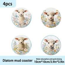 1 Set /4 Pieces /6 Pieces: Lamb Pattern Diatom Mud Coasters, Floral Coffee Coasters, Multi-Occasion Decoration For Home And Restaurant, Daily Gifts, Table Decoration, Daily Decoration, Theme Party Decoration - Multicolor - View 8