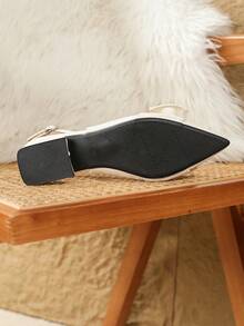 Women's New Comfortable Minimalist Versatile Pointed Toe Chunky Heel Sandals, Fashionable Slip-On Dress Shoes - White - View 2