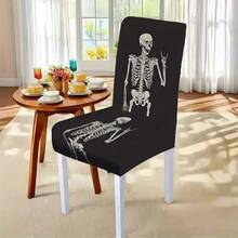 1/4/5/6/7/36pcs Halloween Theme, Skeleton ManPrinted Chair Covers / Chair Cover Set, Suitable For Indoor Home Restaurant, Hotel Modern Daily Decoration,Party Decoration,Wedding Decoration,Dining Room Decoration,Kitchen Decoration,Tablecloth Suitable For Square Tables, Elastic Chair Covers Can Be Washed - ZYT-174 - View 15