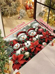 1/2 pièces Tapis de bienvenue Bonhomme de neige de Noël - Tapis de sol avec design de poinsettia/boule de Noël, tapis de cuisine Bonhomme de neige décoratif d'hiver de Noël, convient pour la décoration de vacances dans les salons et les chambres à coucher - Conception imprimée mignonne de bonhomme de neige, cadeau parfait pour la famille et les amis